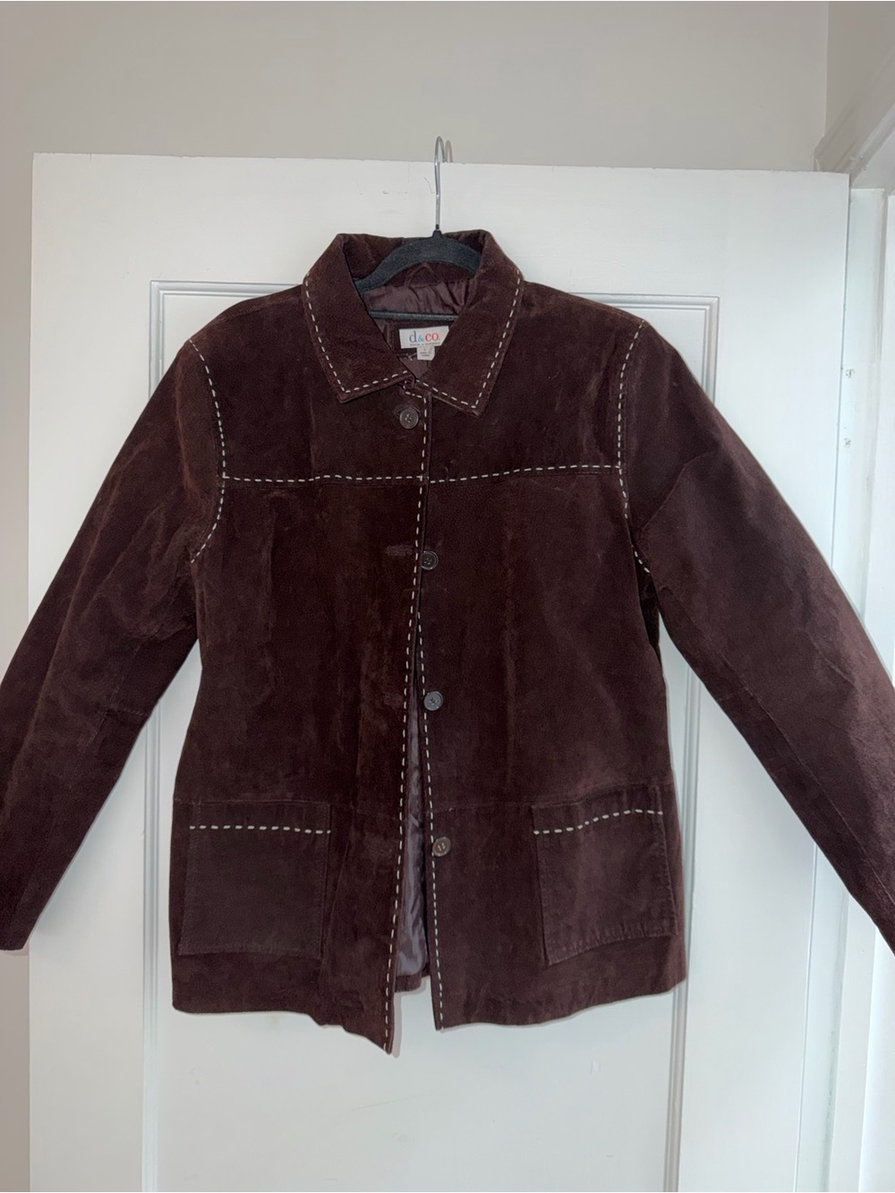 Vintage Brown Suede Jacket with Topstitch Detail